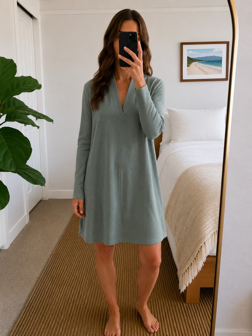 COS V-Neck Jersey Long Sleeve Dress Sz S